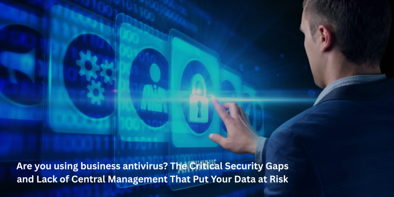 Business Antivirus IT professional managing business antivirus dashboard to protect company data