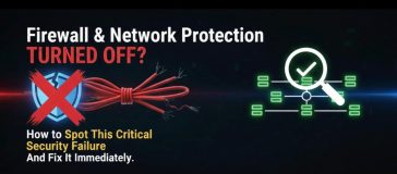 Illustration showing firewall and network protection shielding business data from cyber threats.