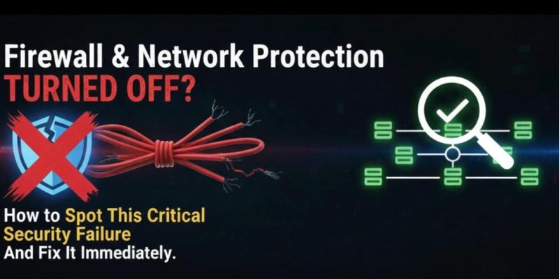 Illustration showing firewall and network protection shielding business data from cyber threats.